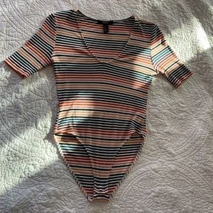70s inspired striped multi colored bodysuit